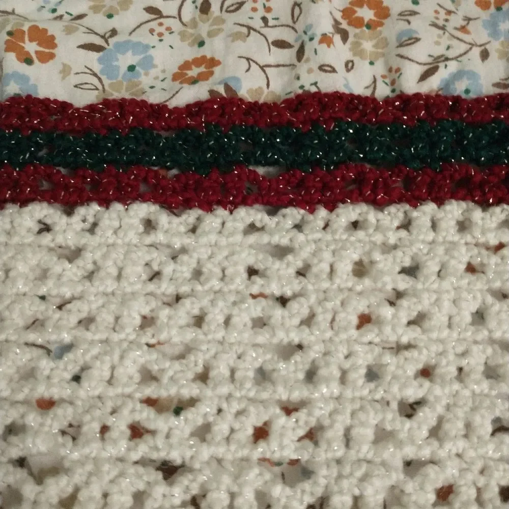 Hand Crafted Table Runner Crochet Long Sparkling Rectangle 62 inch White Red